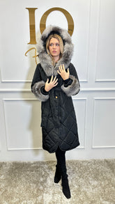 Haina fas cu blana naturala Leyla Black Grey